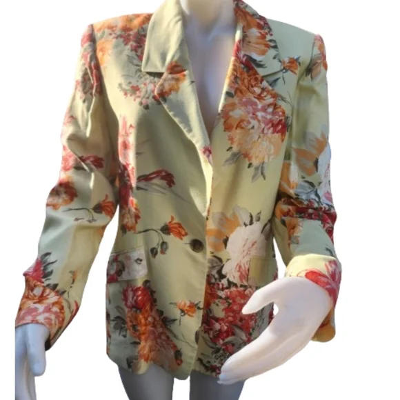 Vintage Linda Allard  Ellen Tracy‎ floral Blazer L - Picture 2 of 16